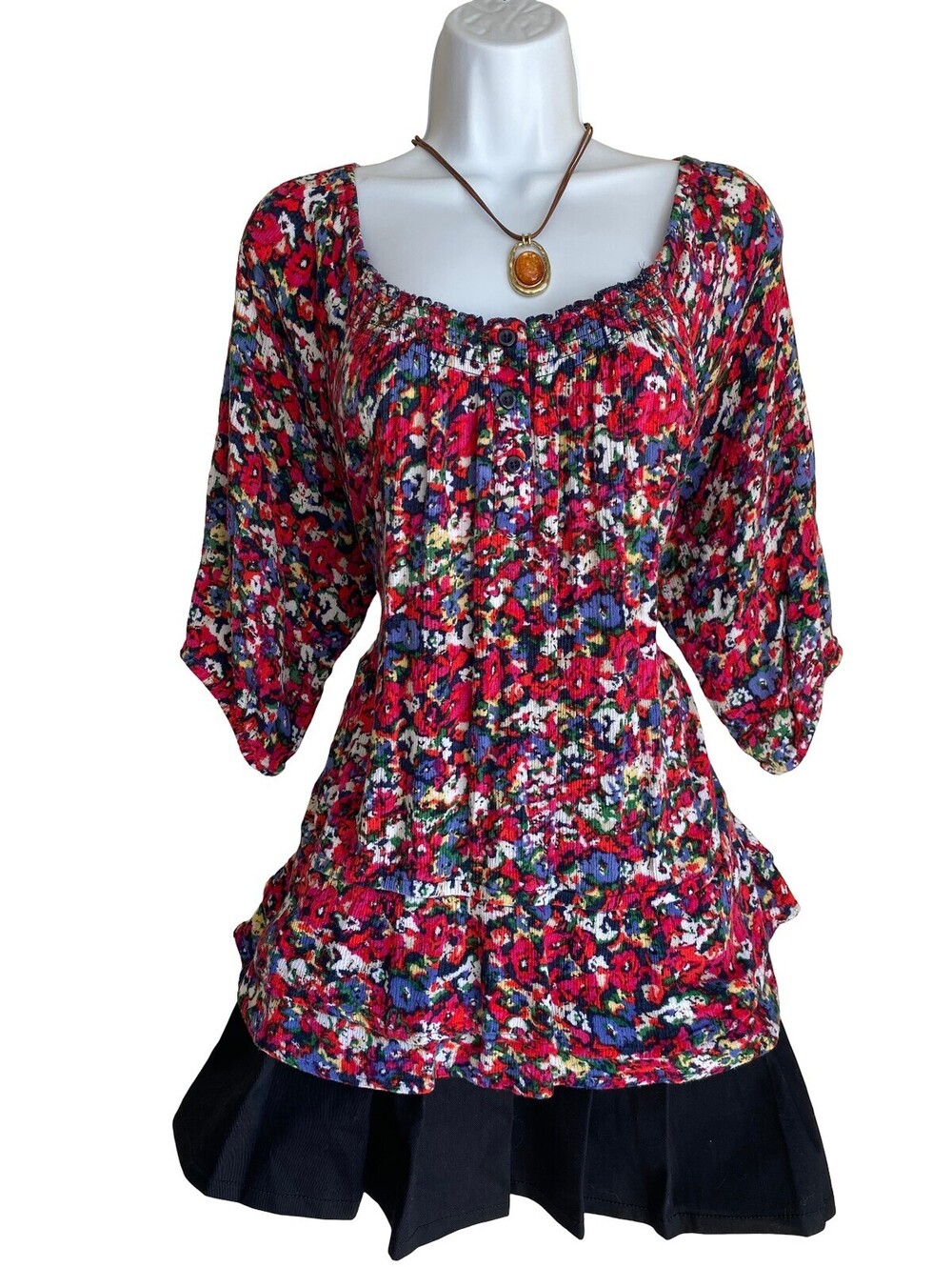 Vintage Y2K Westbound Plus XL Pink Multicolor Floral Button Up Boho Tunic Blouse